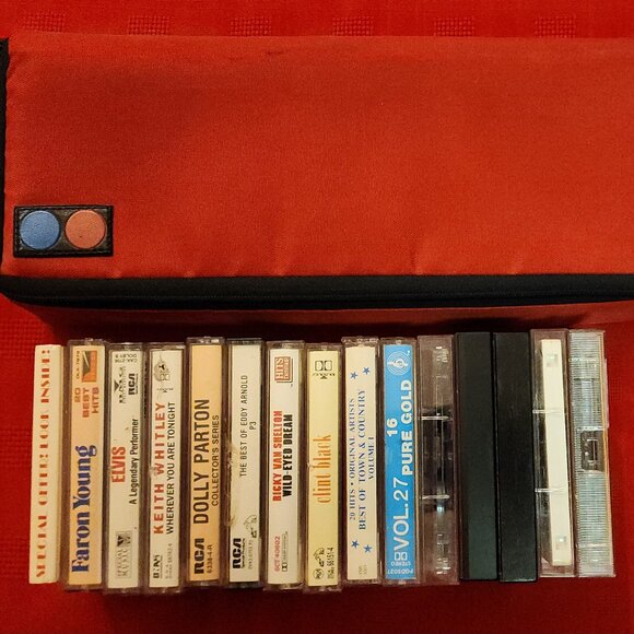 Vintage Red Cassette Storage/Carrying Case w/Strap Includes 15 Tapes Country